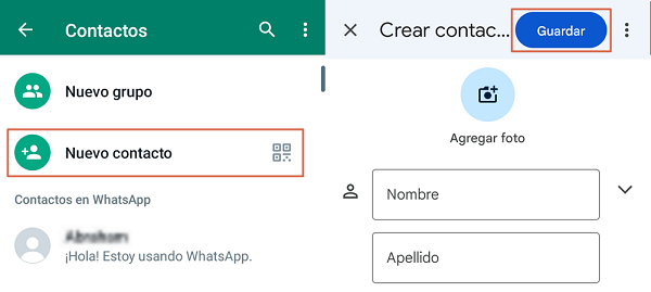 How to add a contact to WhatsApp - Step 1 and 2